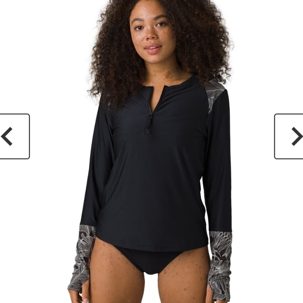 NEW Prana Black Long Sleeve Zip-Front Performance Top - Medium